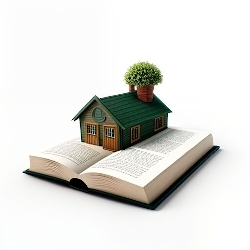 Picture of a home resting on a book.